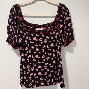 Boden Size- US 10 Womens Top Puff Sleeve Pink Cherry Blosson Black